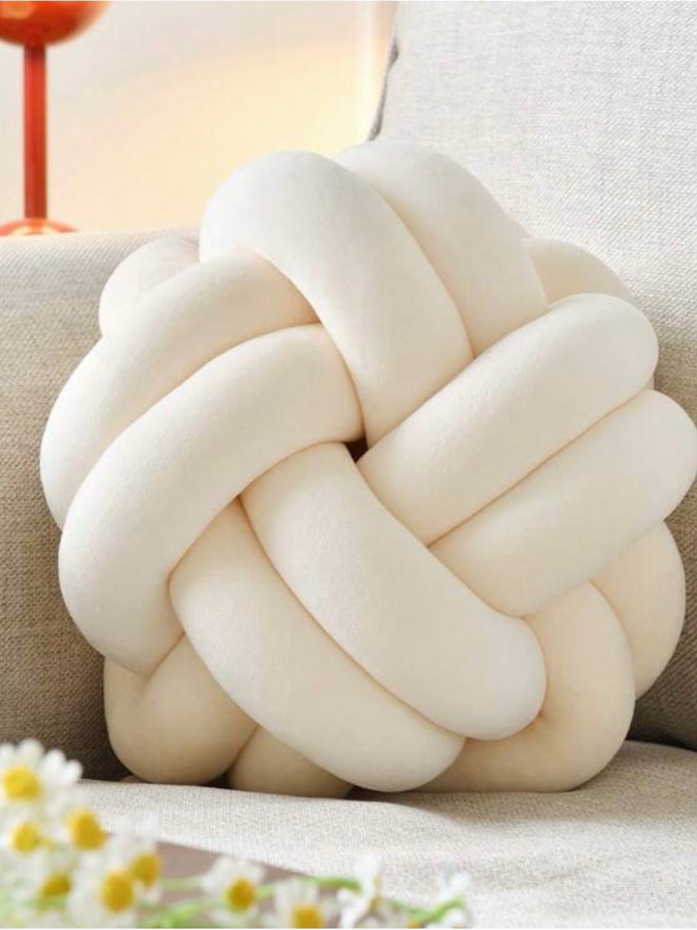 Plush Cream Knot Decorative Throw Pillow - Soft Sculptural Accent